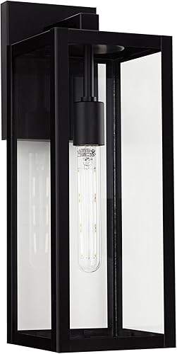 Miniatura 2 de John Timberland Titan - Lámpara de pared industrial moderna para exteriores, metal negro místico, 17 pulgadas, vidrio transparente, húmedo,