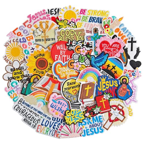 Butie 45 Pcs Christian Iron On Patches Inspirational Bible Verse Faith Cross & Religious Embroidered Appliques Iron on Patches for Clothes Hats Jackets Bags Etc