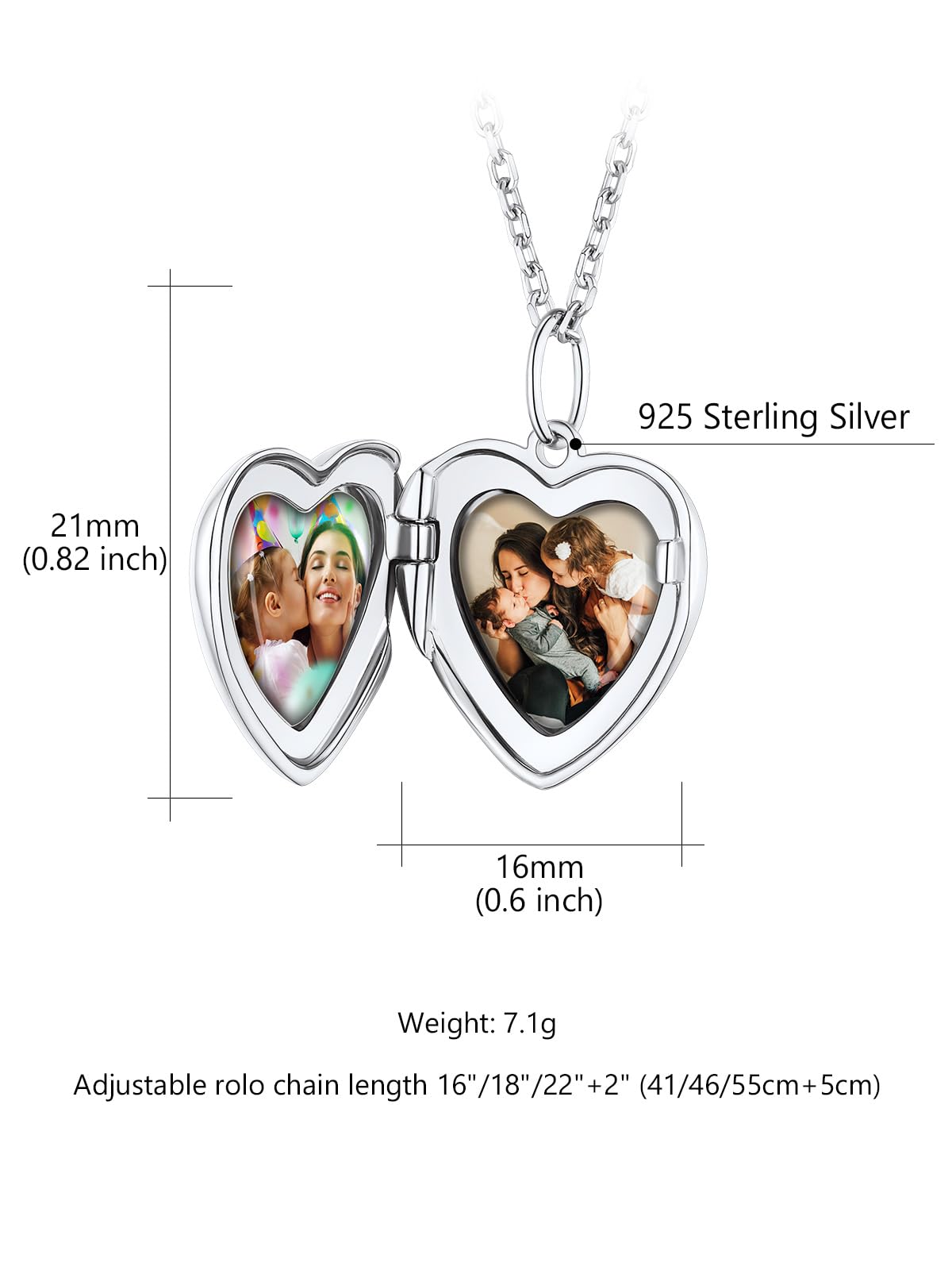 Custom4U Argento S925 Collana Locket Foto Cuore Personalizzata Donna Nome Testo Incisione 2 Foto Apribile Antiallergico 41/46/55 CM Delicato Solido Regalo Mamma Amore Creativo
