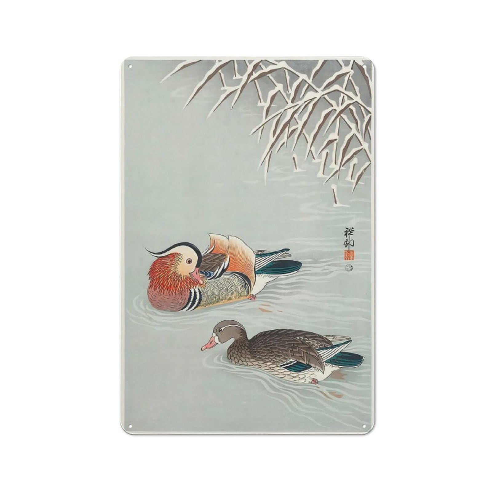 Junmoney Style-1 Mandarin Ducks Ohara Koson Decorative Tin Sign 30X20cm, Old Fashioned Vintage Wall Decor For Lounge, Study, Pub Or Wall Gallery