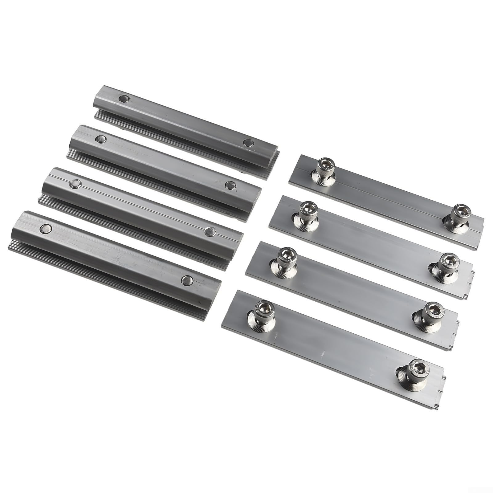 Aluminiowe uchwyty montażowe do paneli słonecznych, zestaw 8 sztuk, do modułów fotowoltaicznych, instrukcja montażu, złącze do łączenia szynowego, 14 cm