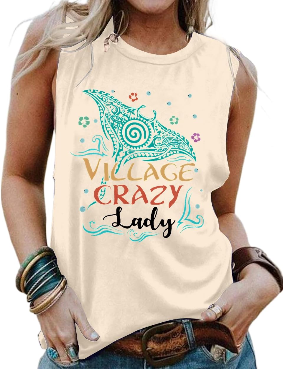 Village Crazy Shirt Summer Tank Tops Vacation Sleeveless Tops for Women Letter Graphic Tank Top Mothers Gifts