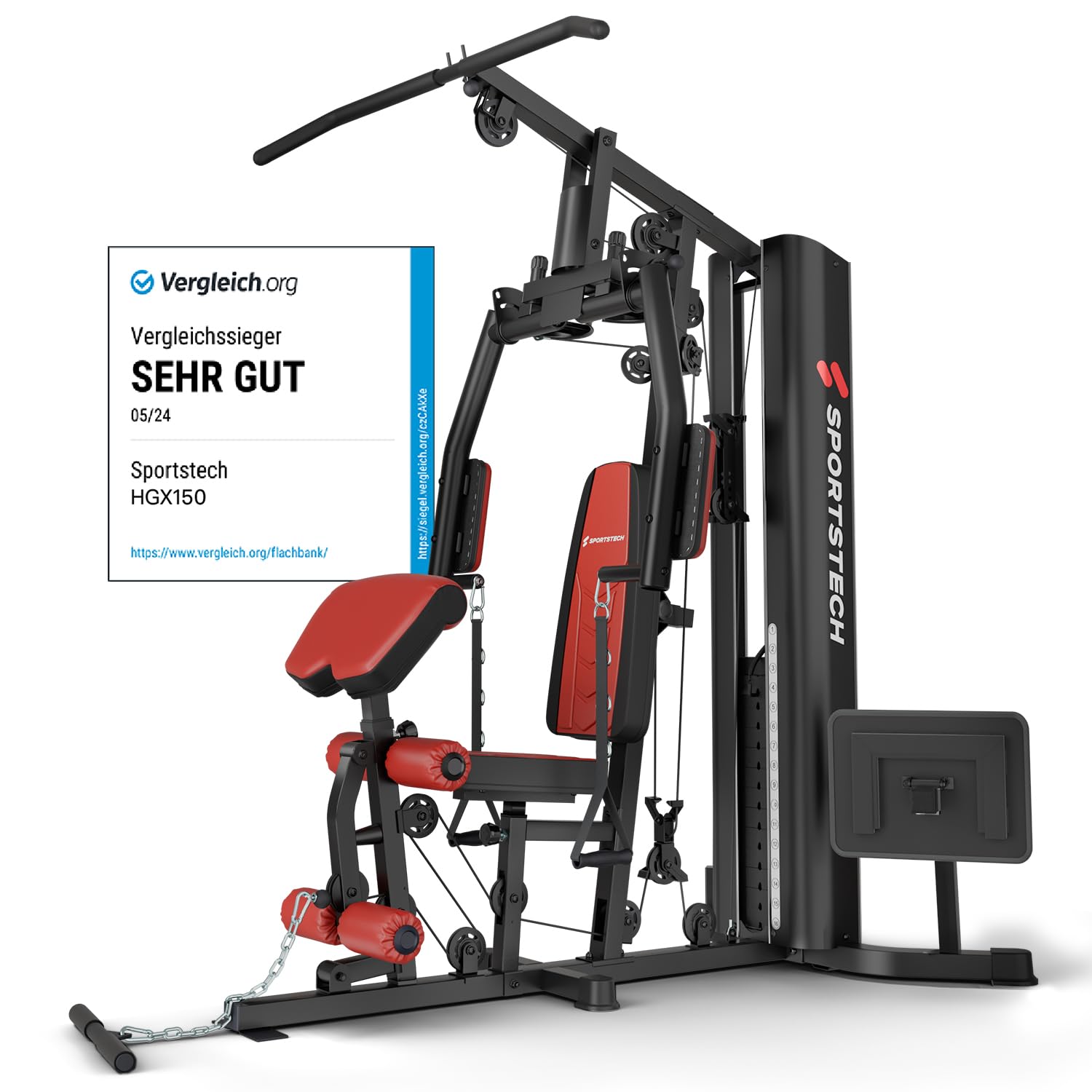 Kraftstation HGX150/HGX200, bis zu 70kg, Deutsche Qualitätsmarke, Bodybuilding Sportstech Multifunktions-Homegym mit Stepper und Powertower oder Beinpresse, Fitnessstation für Zuhause
