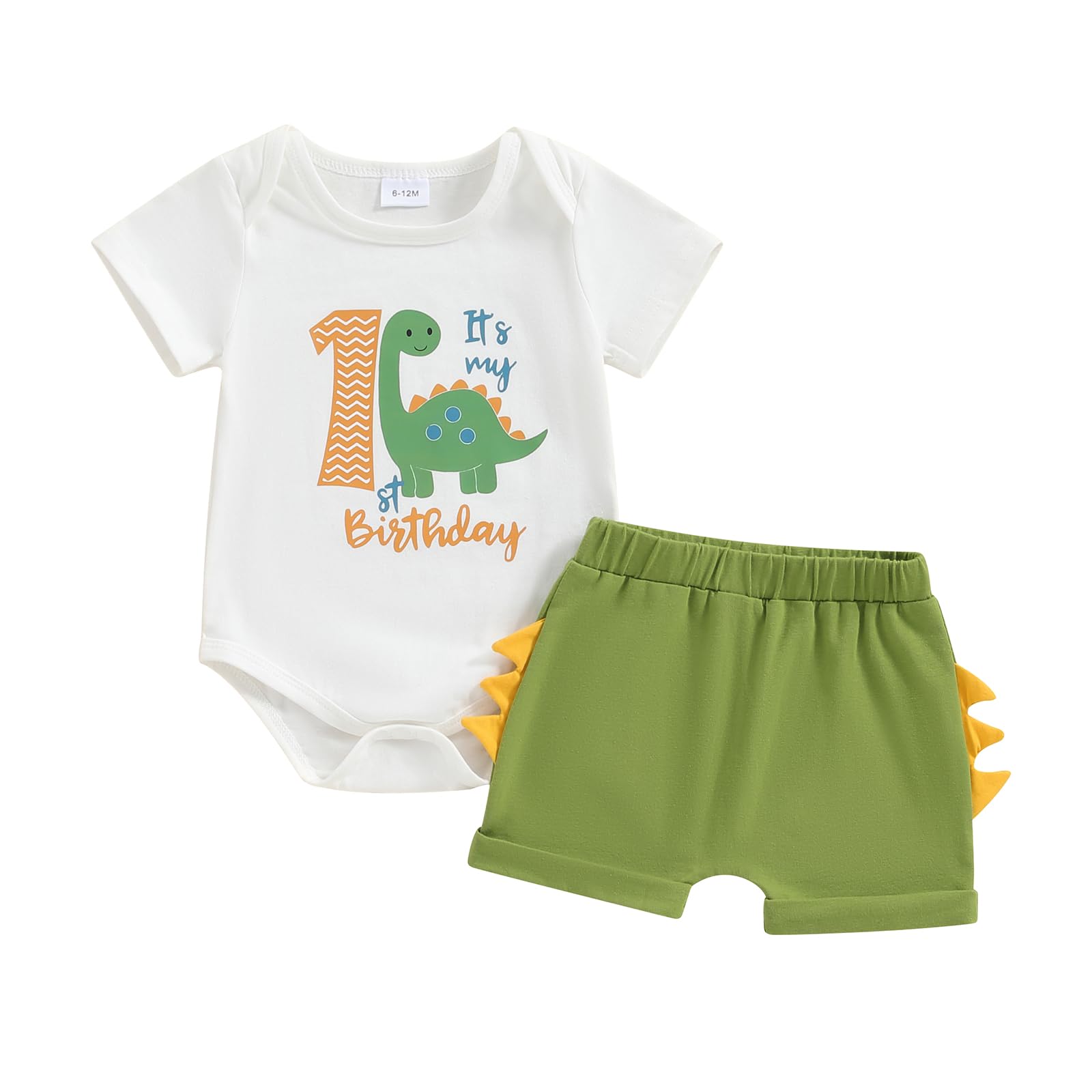 Pybcvrrd Baby Boy 1st Birthday Clothes Dinosaur Print Short Sleeve Romper Shorts Set One Years Old Cake Smash Outfit (Green, 12-18 Months)