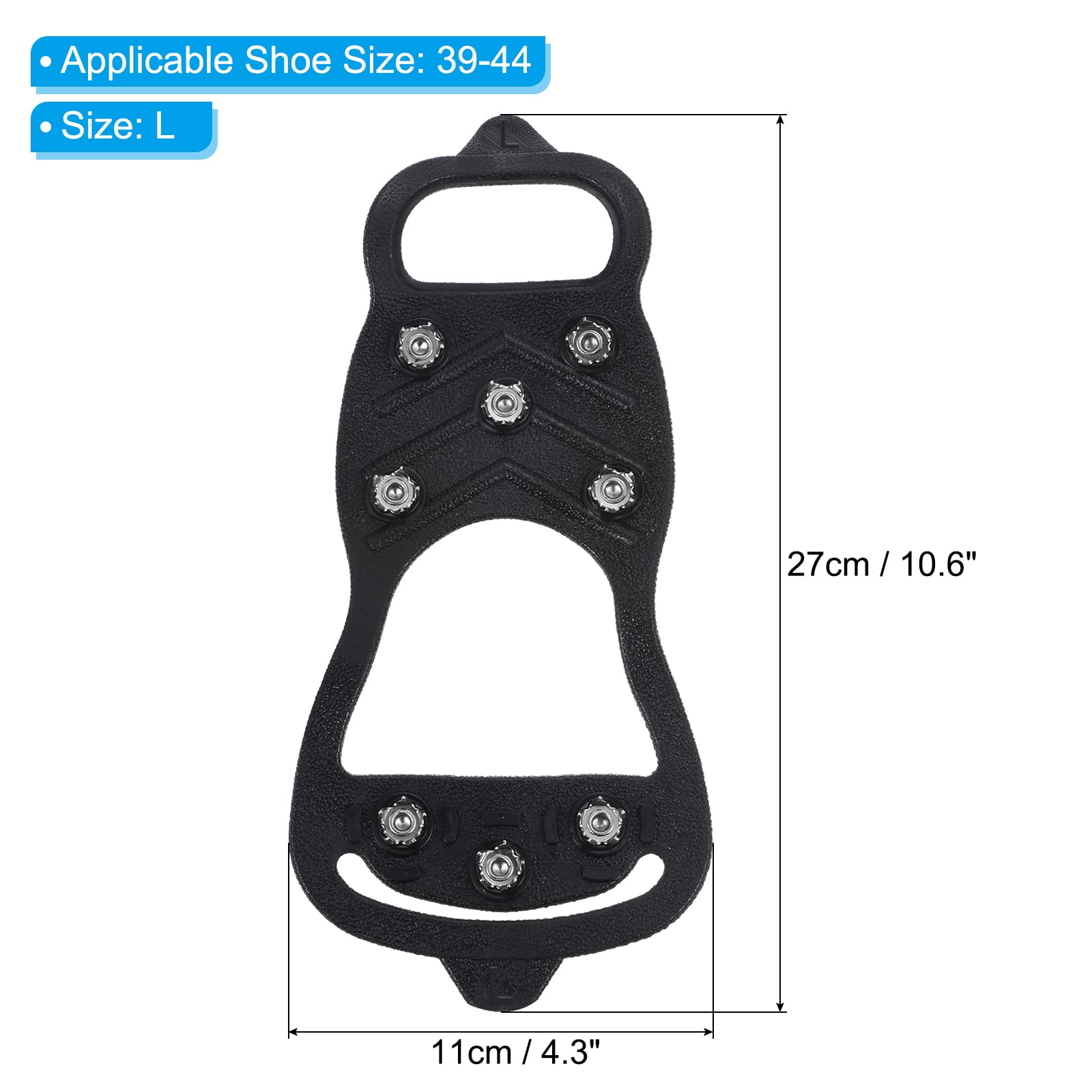 PATIKIL 10.6" Ice Cleats, 2 works Snow Traction Cleat Anti Slip 8-Studs Silicone Crampons Gripper Spikes Claw for Shoes and Boots Black - Image 2