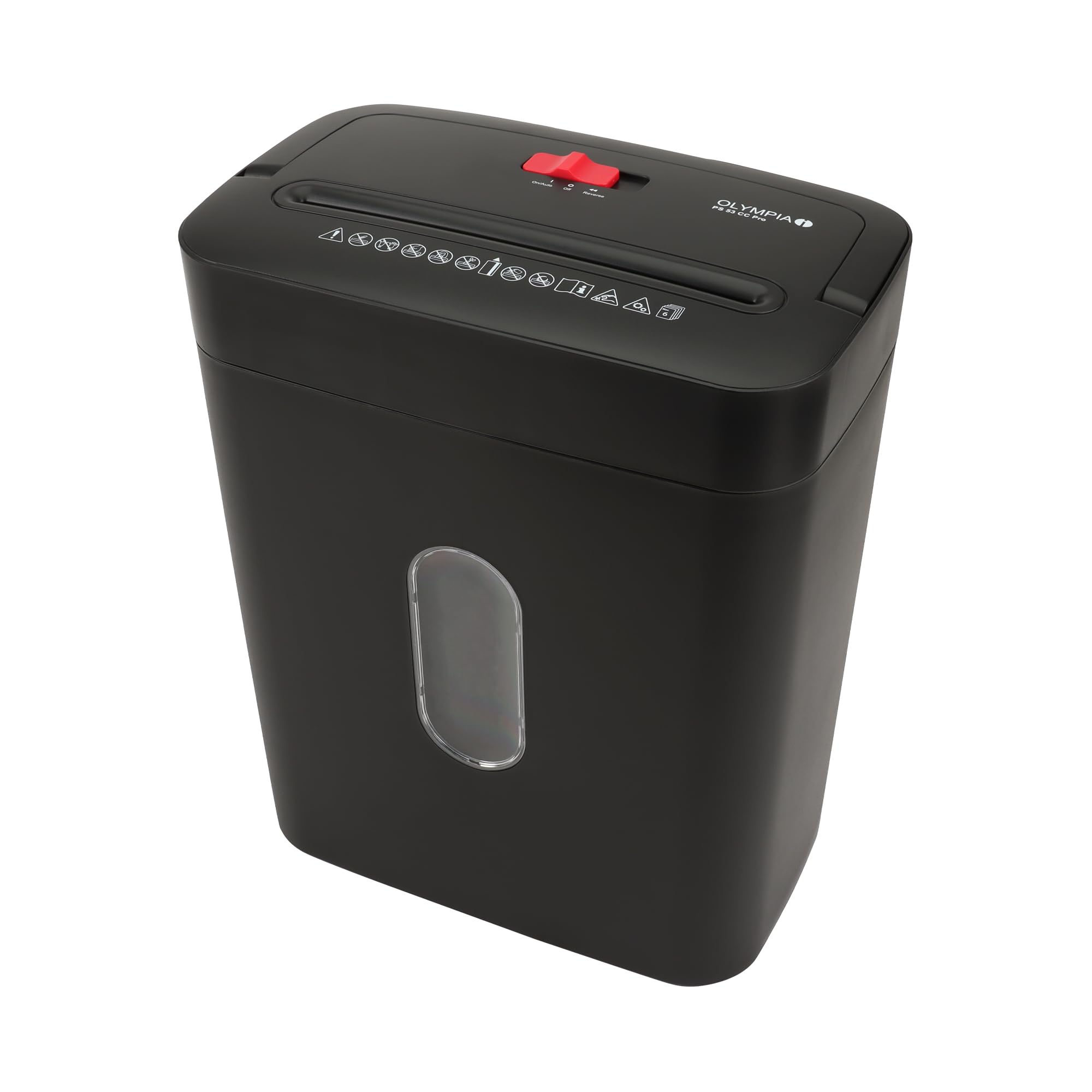 OLYMPIA PS 53 CC Pro Distruggidocumenti nero | Trituratore carta per casa ufficio e ufficio | Trituratore documenti P-4 | Taglio a particelle 4 × 38 mm | 6 fogli di carta trituratore | 15 l di carta