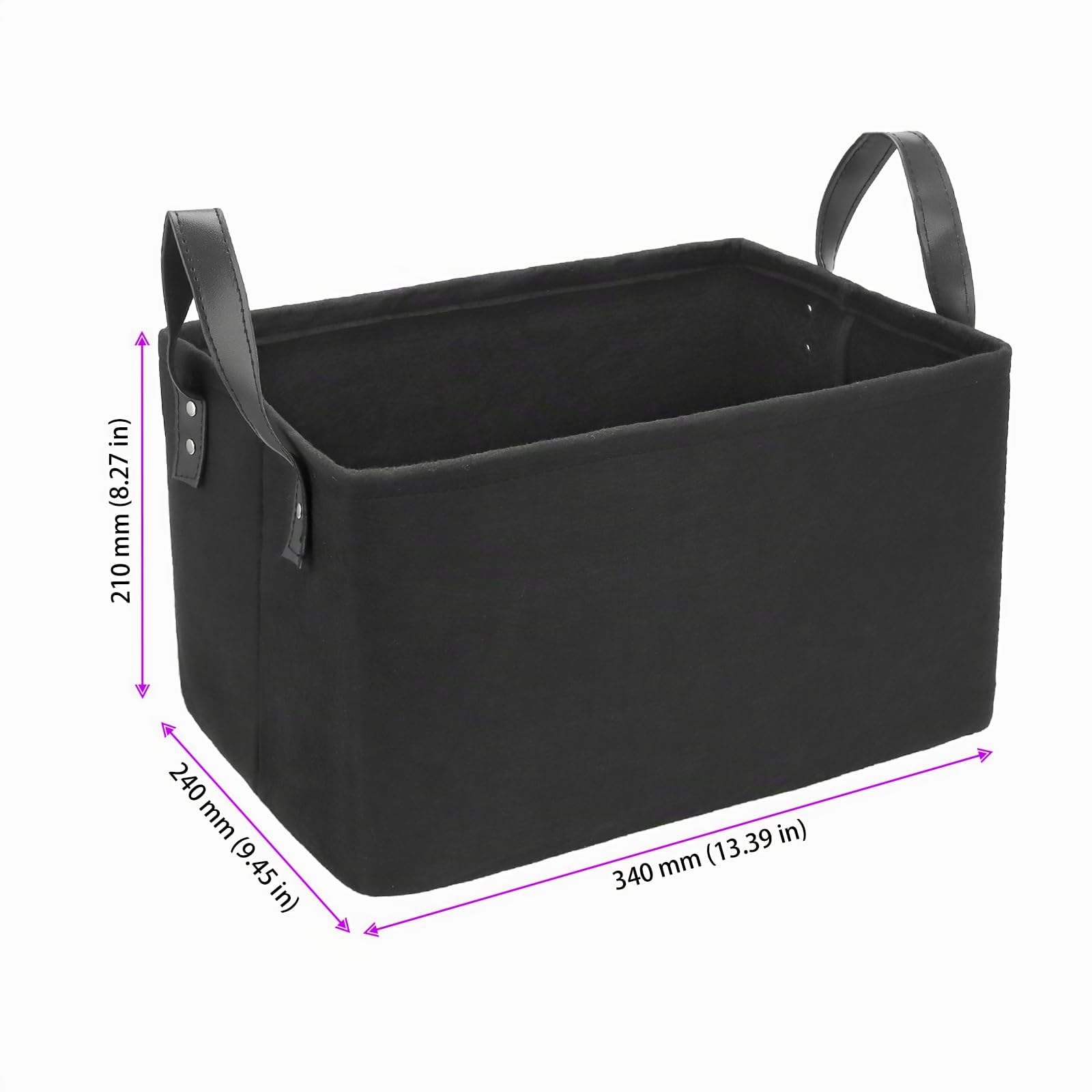 Lot de 3 paniers de rangement pliables en feutre avec deux poignées, panier de rangement pour vêtements, magazines, journaux - Noir