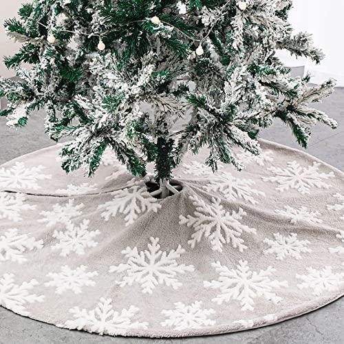 CHICHIC 47 Inch Large Christmas Tree Skirt Christmas Decorations Snowflake Tree Skirts Farmhouse Tree Skirt for Holiday Tree Ornaments Christmas Party Home Decorations,Grey
