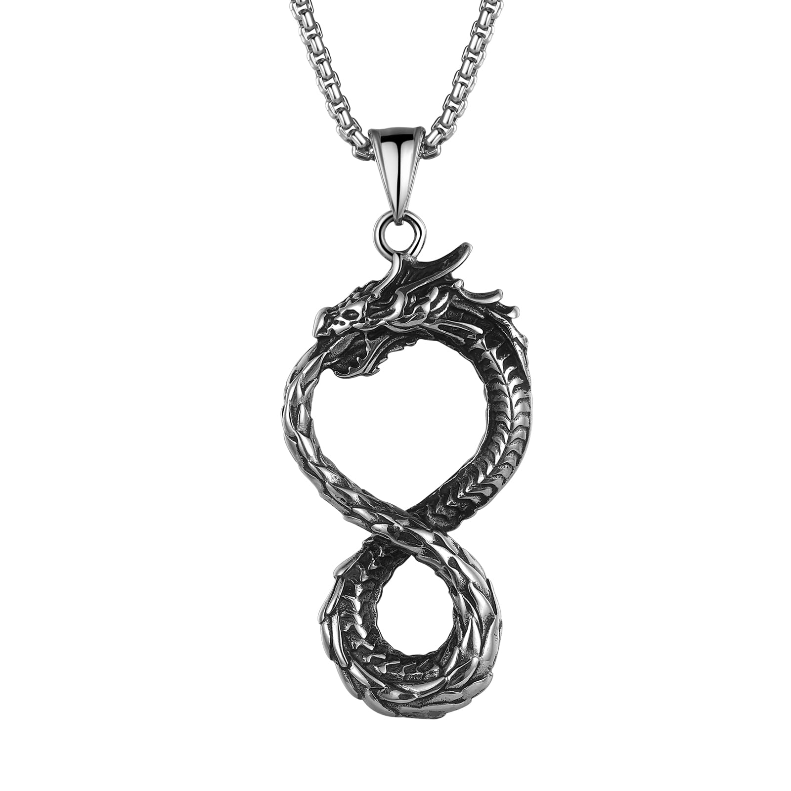 JewelryWe Drachen Halskette Herren Vintage Silber Edelstahl Drache Anhänger Kette Punk Gothic Schmuck für Männer Frauen