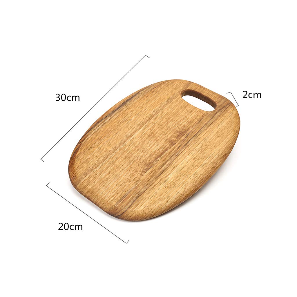 Tabla de Cortar Redonda de Madera Maciza con Mango, 2 cm de Grosor, Ideal para Cocina, Pan, Frutas y postres, 2 tamaños.(30×20×2cm)