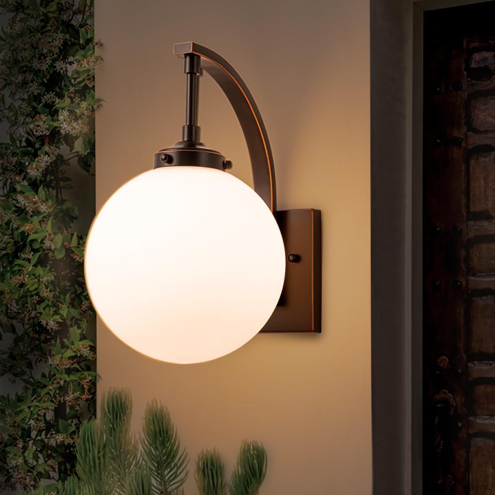 Outdoor Wall Lights Fixture, Large Exterior Wall Sconce with Glass Globe, Modern Porch Lighting Wall Mount for House, Waterproof Patio Sconce Lamp, E26 Base Large-14" 1 PACK