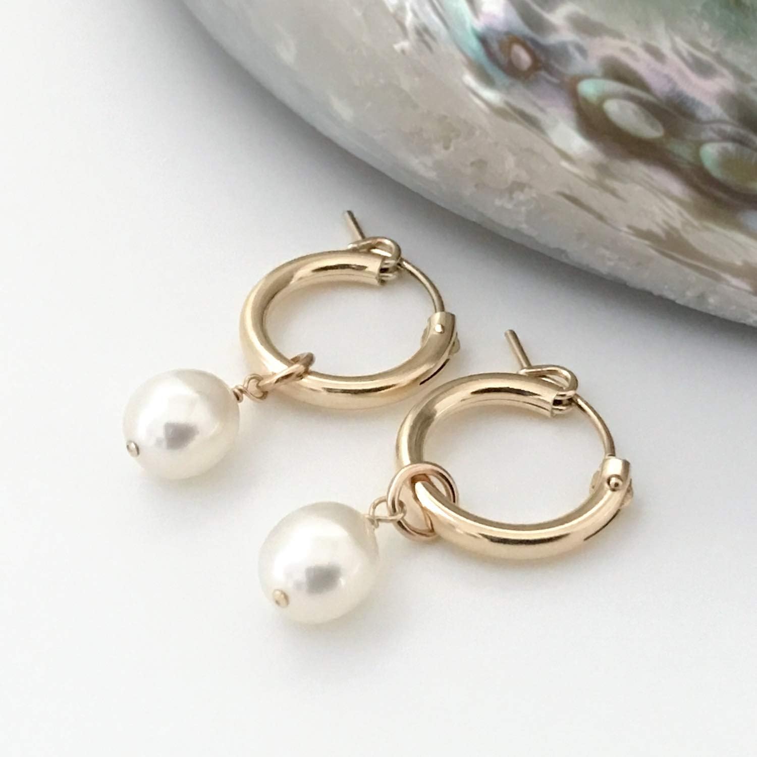 Freshwater Pearl Hoop Earrings for Women Pearl Hoops Small Hoop Earrings for Women 14k Gold Filled or 925 Sterling Silver Hypoallergenic Hoops