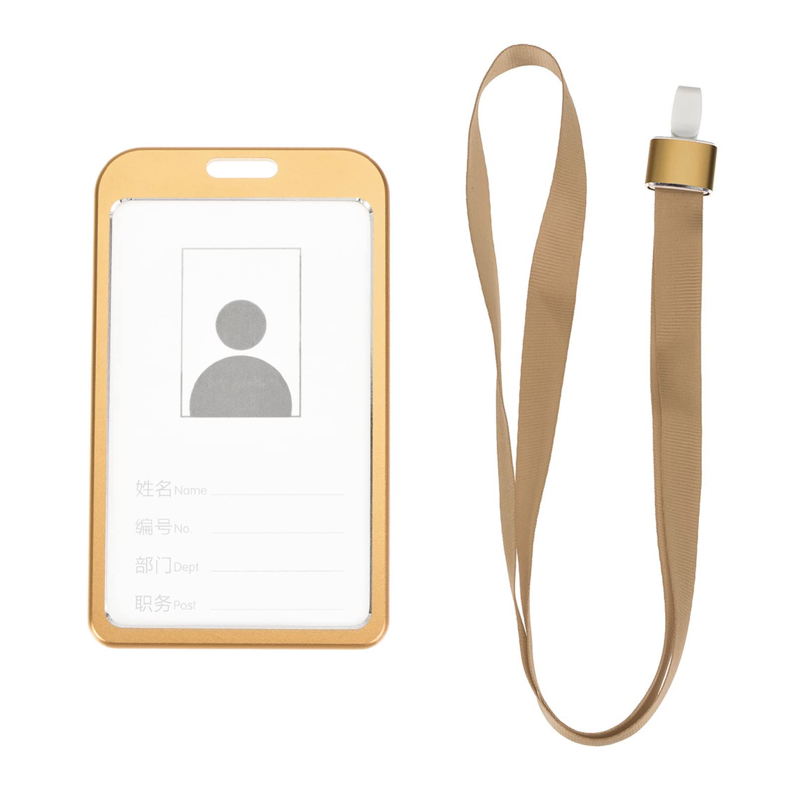 YOKIVE 1 Pcs Badge Holder, Vertical Aluminum with Metal Hook Detachable Neck Lanyard, Gold, 3.7 x 2.3-inch