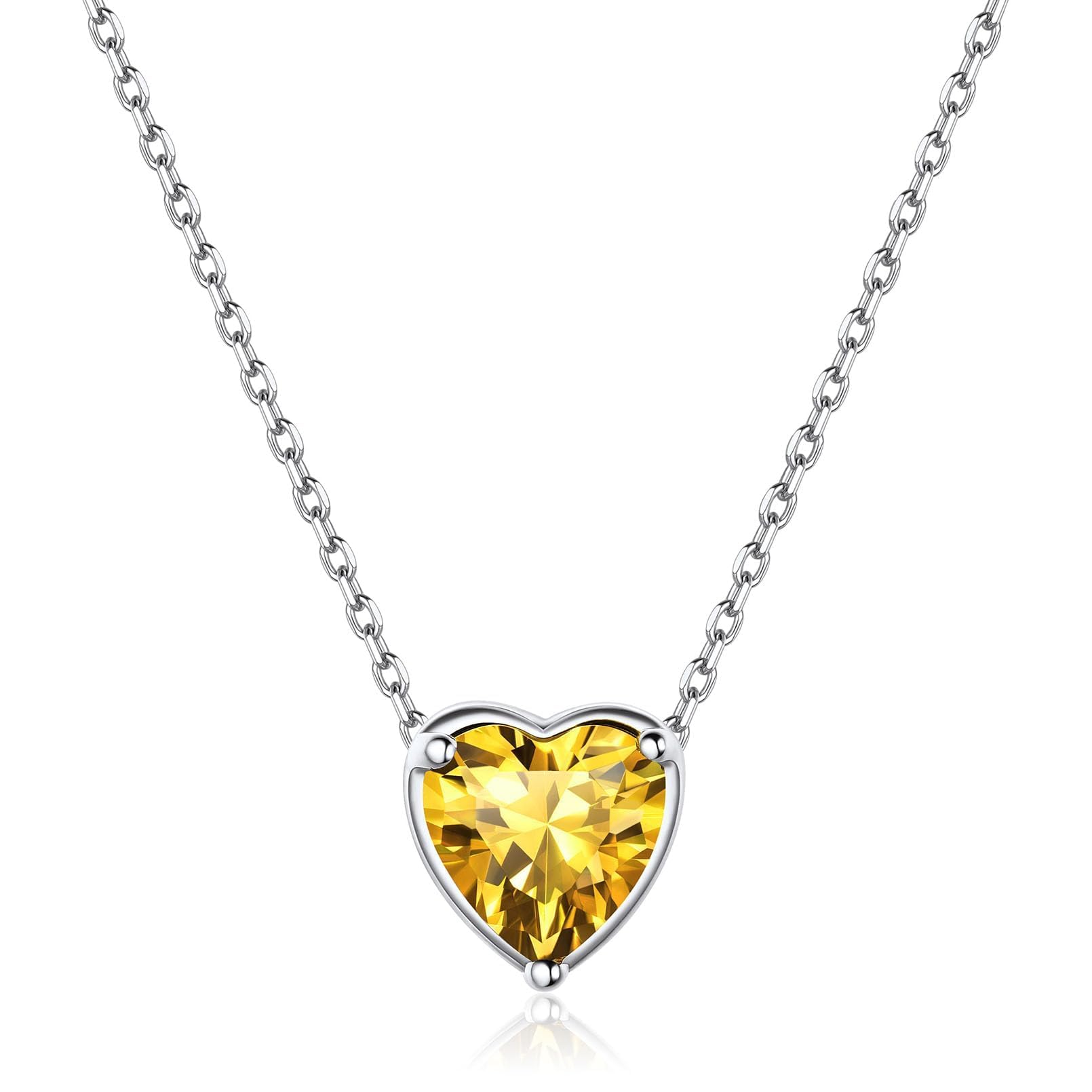 925 Sterling Silver 12 Months Sparkling Round Cut Created Birthstone Pendant Necklace, 16 Inch Rolo Chain