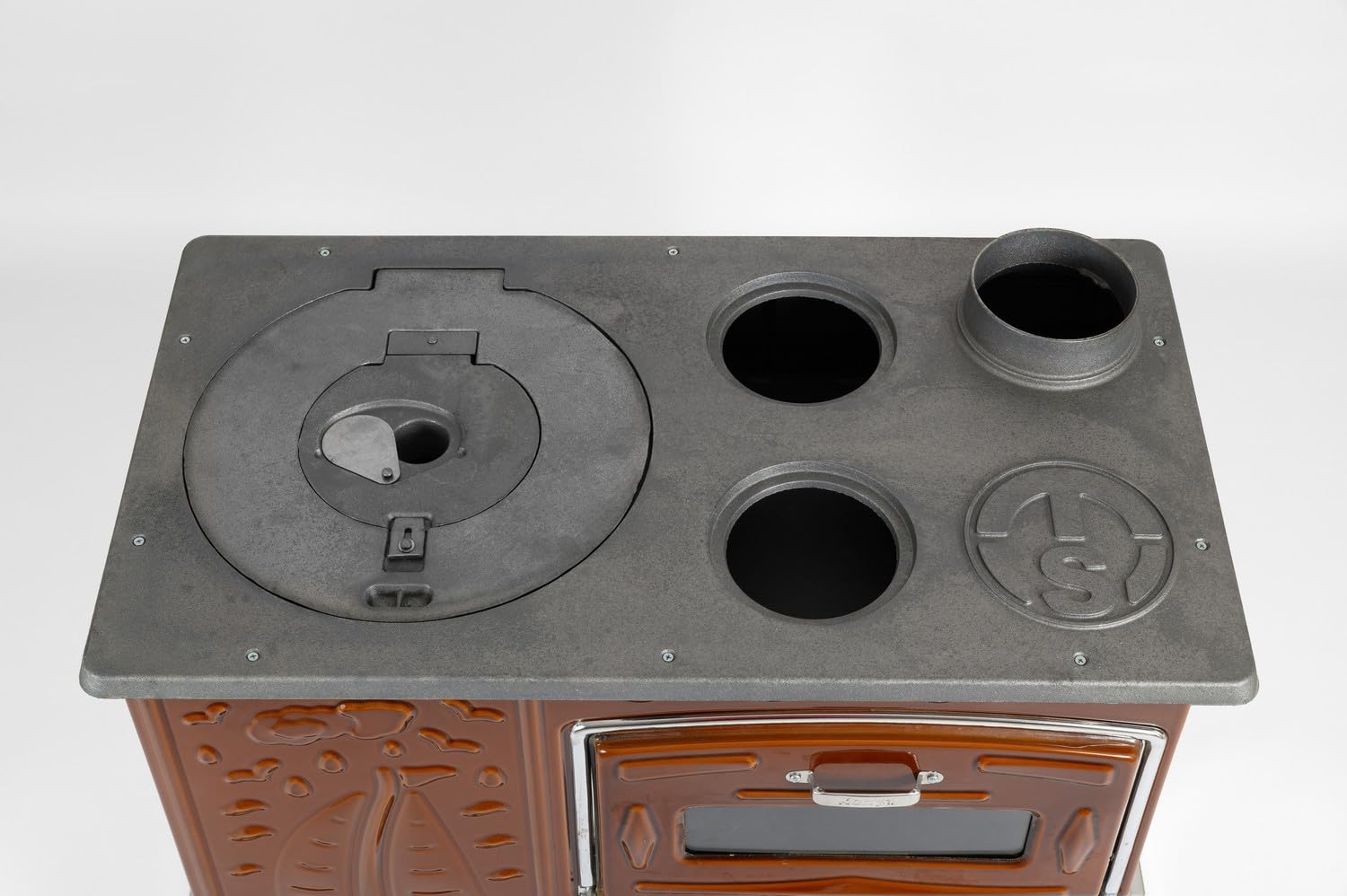 Estufa de leña con horno grande, placa de hierro fundido y cuerpo esmaltado, calefacción y cocina interior y exterior con accesorios – LPP ZIBAR