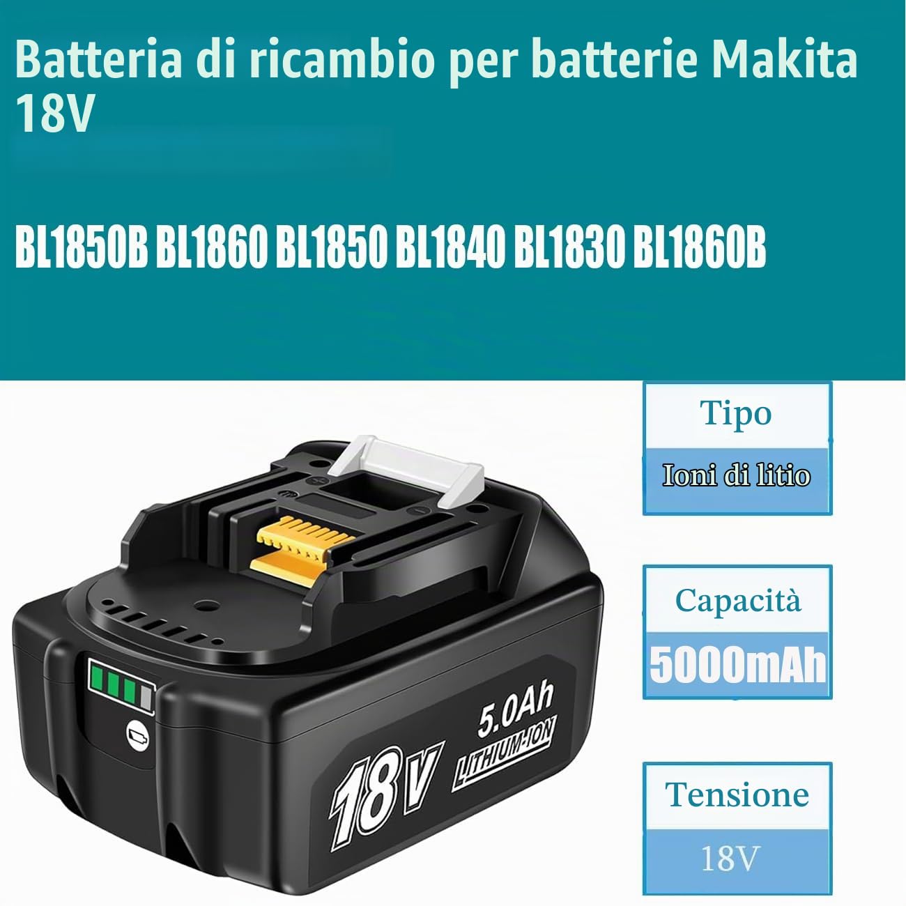 2 Pacchi – Batteria di Ricambio Makita 18V 5.0Ah – Potenza e Affidabilità per i Tuoi Utensili