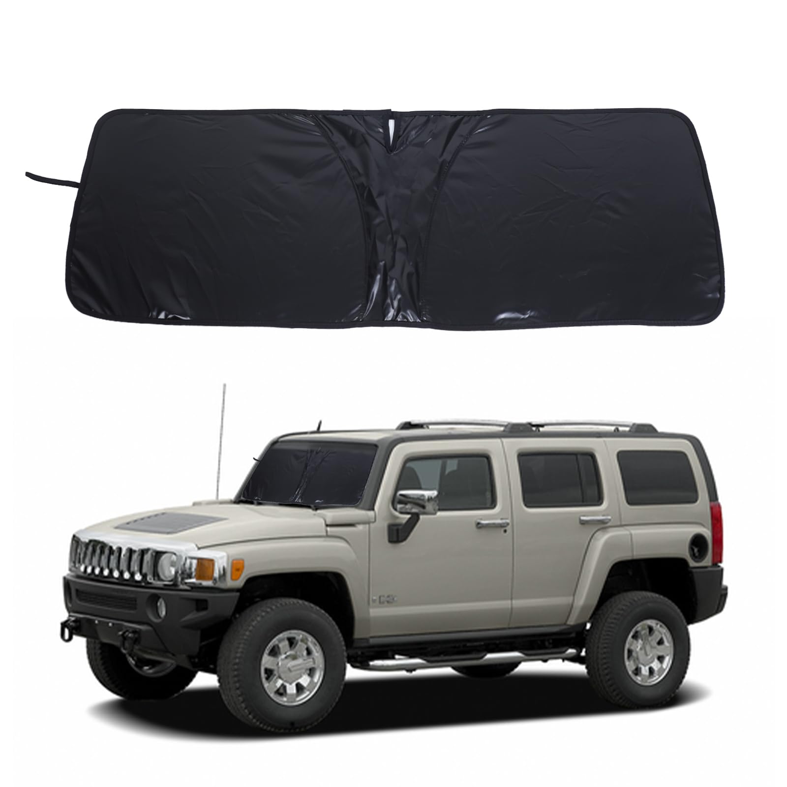 Windshield Sunshade for Hummer H3 2005-2009 Front Window Sun Shade Foldable Reflective Sun Visor Custom Sunscreen UV Blocker Privacy Protector HeatShield Keeps Your Vehicle Cool (Black1)