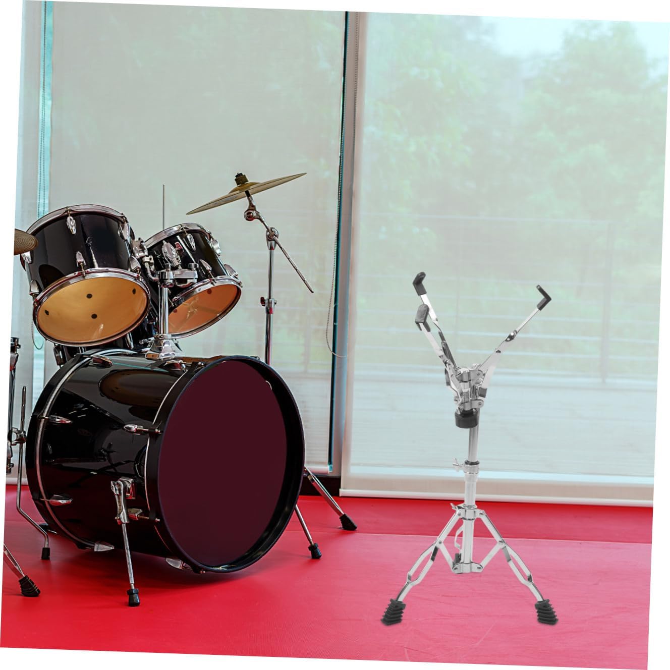 Adjustable Snare Drum Stand with Drumstick Holder 22mm Diameter Double-leg Snare Rack for Drum Practice and Storage for Musicians