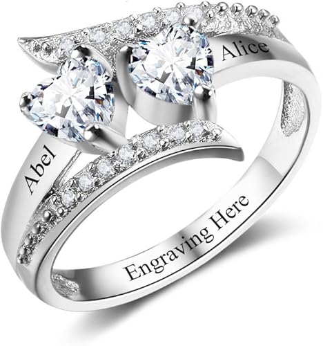 Anillos de promesa de plata fina 925 Zomodia para ella, anillos personalizados para madres con 2 piedras de nacimiento de imitación, joyería