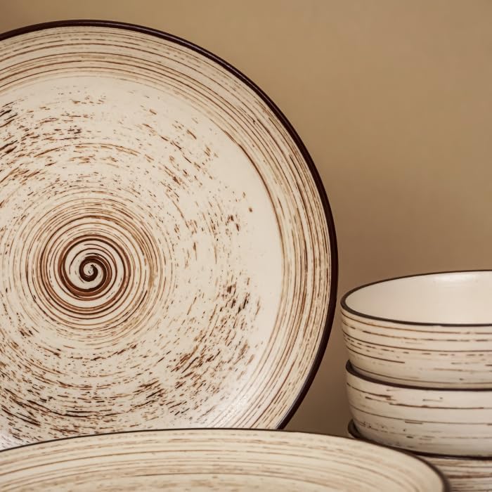 Image of Ceramic Dinner Set, Twist Brown, 18 Pieces
