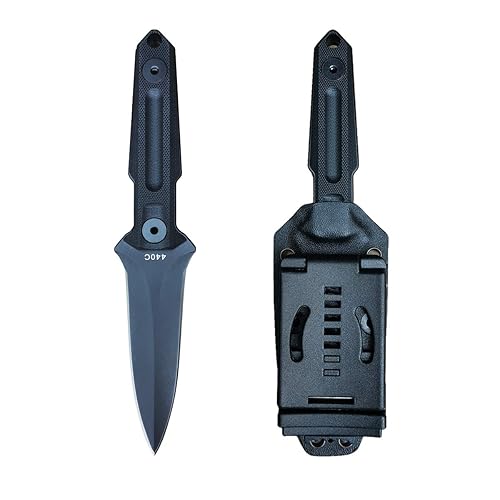 hyhy Cuchillo de hoja fija táctico, cuchillo recto de doble filo, cuchillo de supervivencia, hoja fija, mango de acero 440C 59HRC G10, con funda