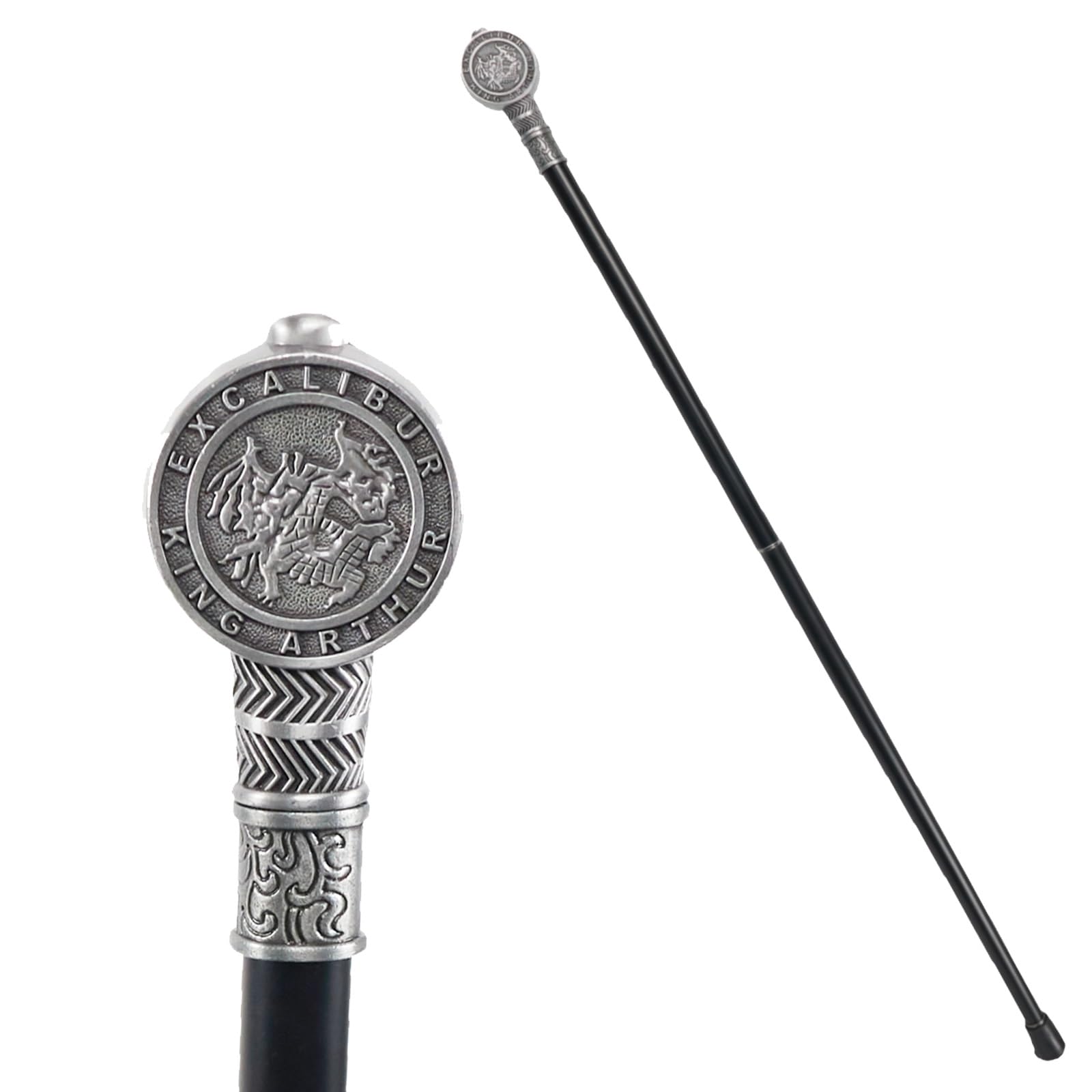 Bastón de Caballero con Tótem de Dragón, Bastón de Lujo Extraíble Antideslizante para Hombre y Mujer, para Cosplay y Fiestas Vintage 36 Pulgadas(Silver)
