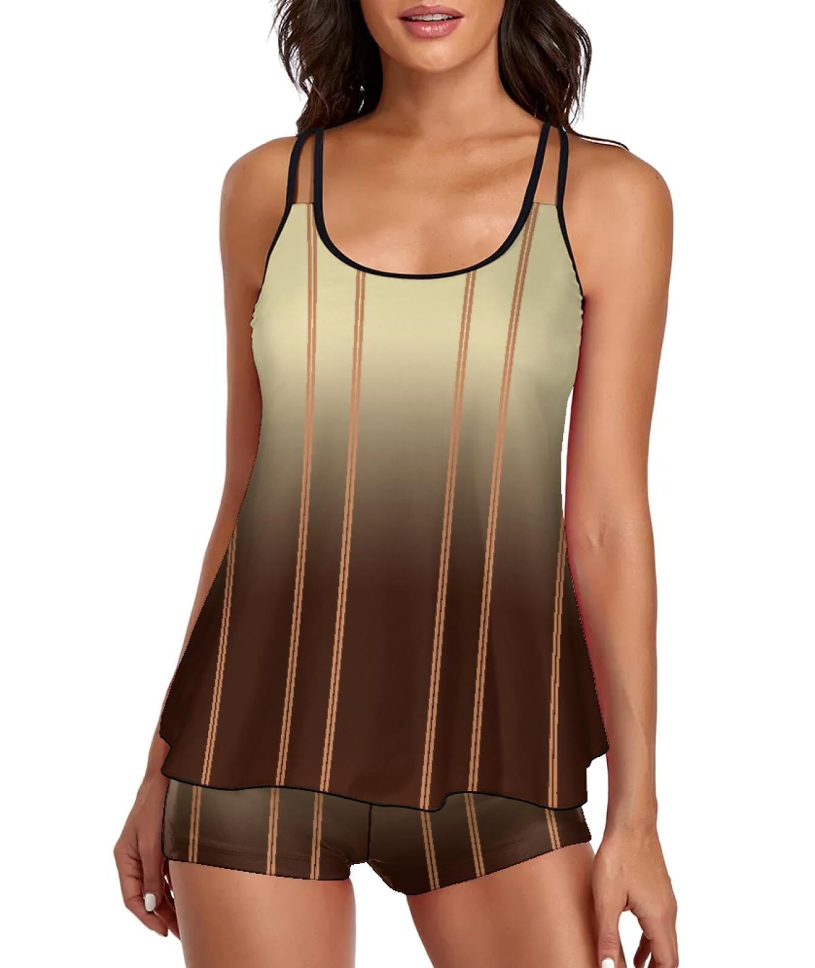 2026 Women Two Piece Tankini Swimsuit Tummy Control Plus Size Long Torso Top and High Waisted Boyshorts Bathing Suits