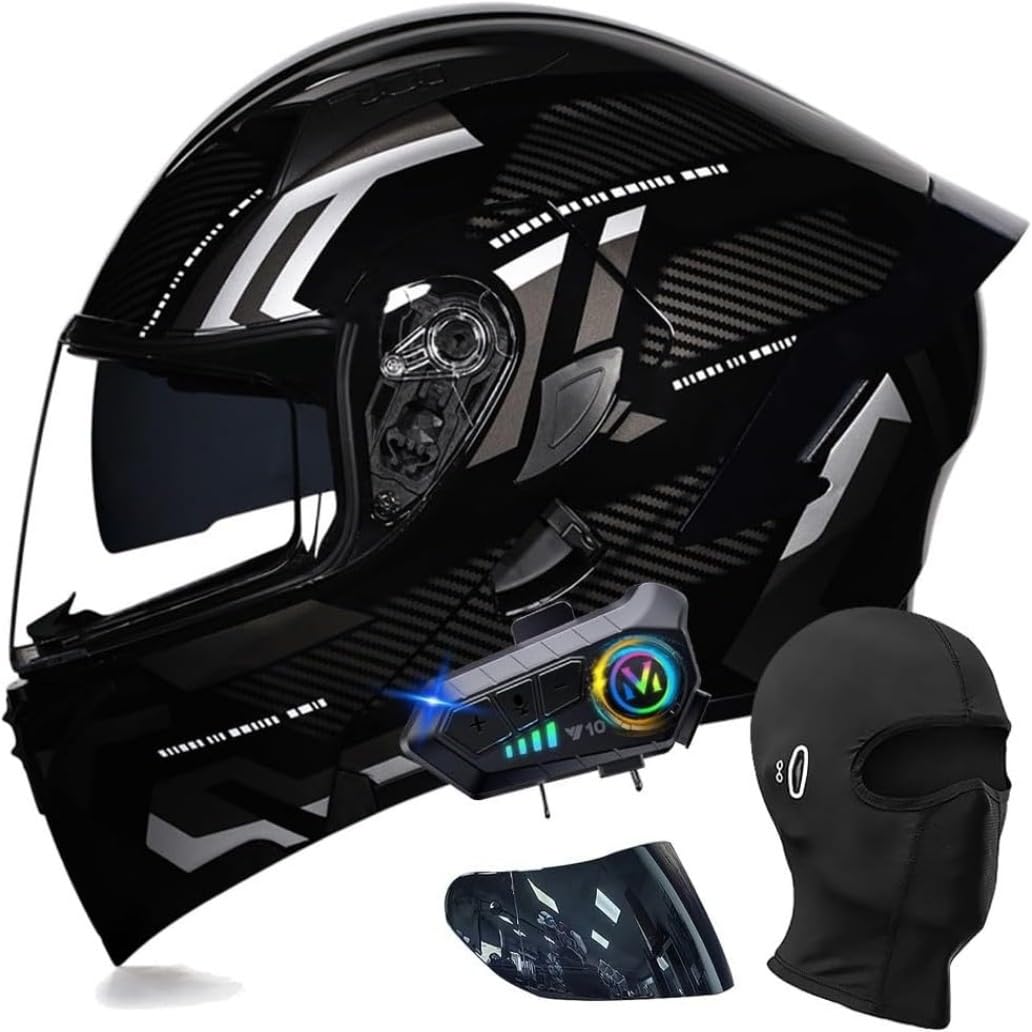 Bluetooth Casco Modulare Moto, Omologato ECE Integrale Casco con Doppia Visiera Parasole, Speaker Integrato Microfono