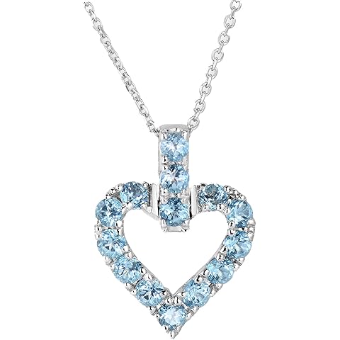 925 Sterling Silver Genuine Gemstone Heart Pendant Necklace