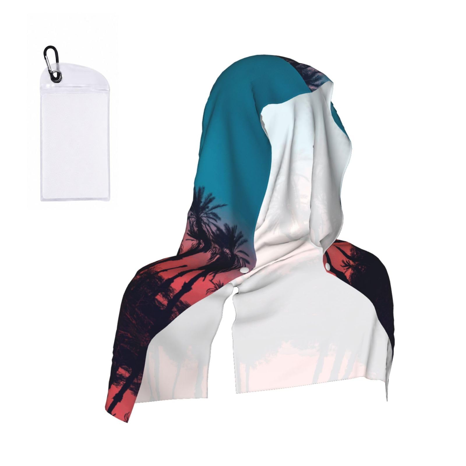 SATUSA Palm Tree Sunset Print Cooling Hoodie Towel, Cooling Towels For Neck And Face, Quick Drying Absorbent Cooling Head Towel Beach Camping Gym Construction(2pcs)