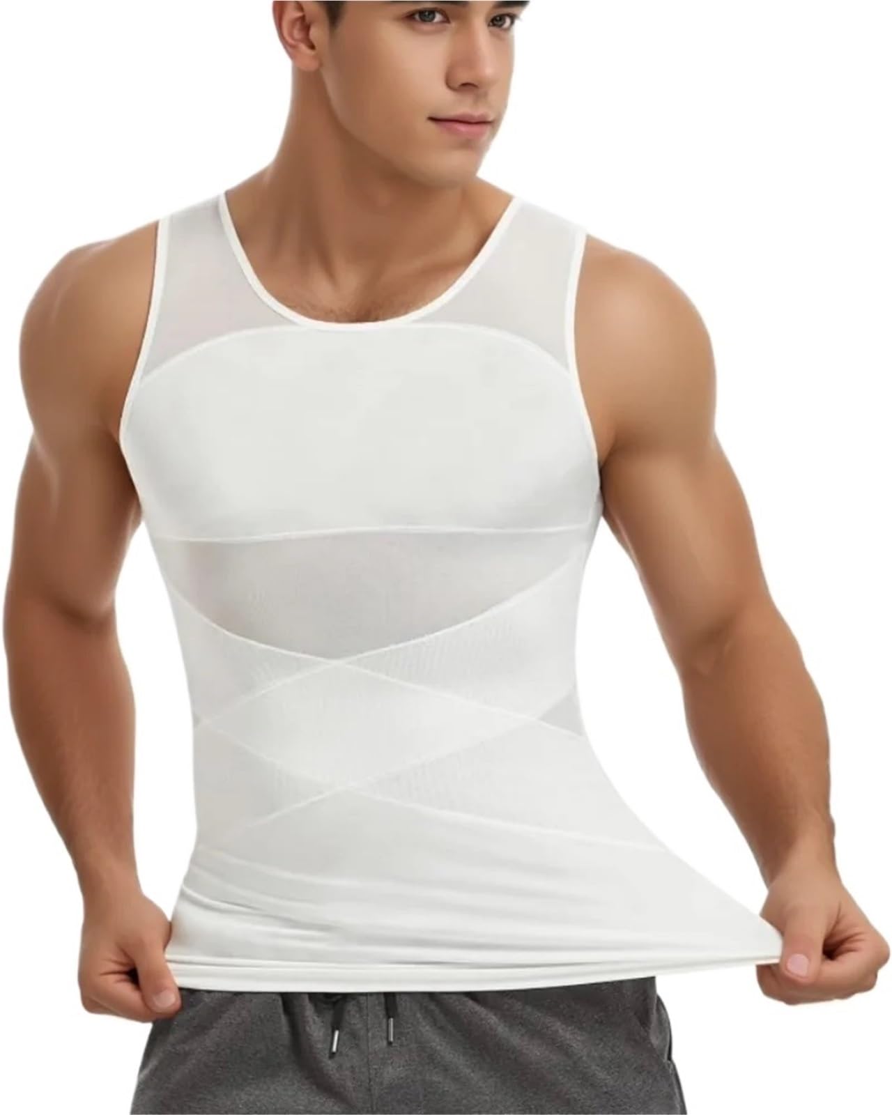 Body Shaper Weste für Männer Kompressionsshirts for Männer Shapewear for Brust und Bauchkontrolle, Body Shaper, Abnehmen, Unterhemd, Workout-Weste, Tanktop Für Fitness geeignet(White,XXL)