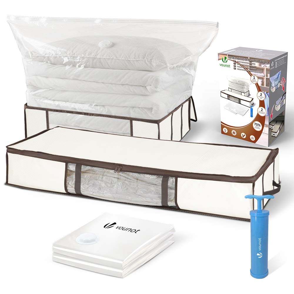 VOUNOT® 2 Stück Unterbett Aufbewahrungstasche mit Vakuumbeutel, Vakuum Aufbewahrungstasche mit Sichtfenster, Pumpe und Reißverschluss, für Bettdecken, Kleidung, Bettwäsche Baumarkt