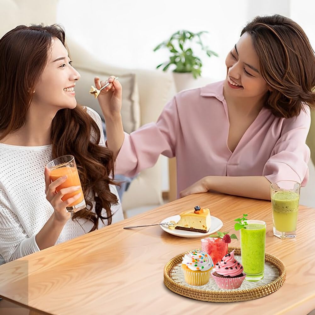 Bandeja para servir de ratán, bandeja de conchas de colores, bandeja de frutas, bandeja para pan, aperitivos, bandeja redonda de mimbre tejida de mimbre para frutas, pan, galletas