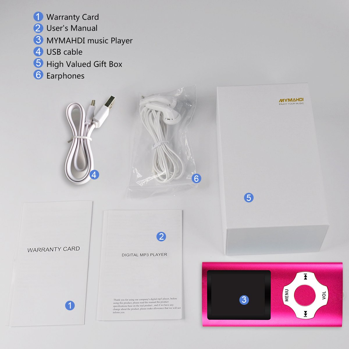 Mymahdi - Lecteur MP4/MP3 - Mobile - Rose - Avec écran LCD 1,8 pouces et fente pour mémoire de forme, prise en charge maximale 128 Go mémoire TF
