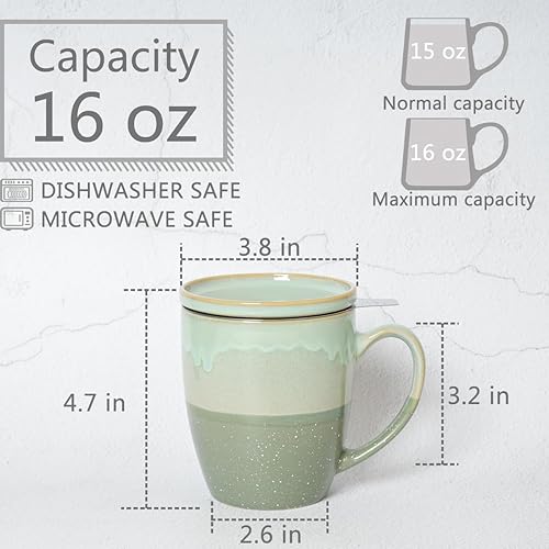 Miniatura 2 de Bosmarlin Taza de té de cerámica con infusor y tapa, 16 onzas, 4 colores para elegir, apta para lavavajillas y microondas, taza de té con colador,