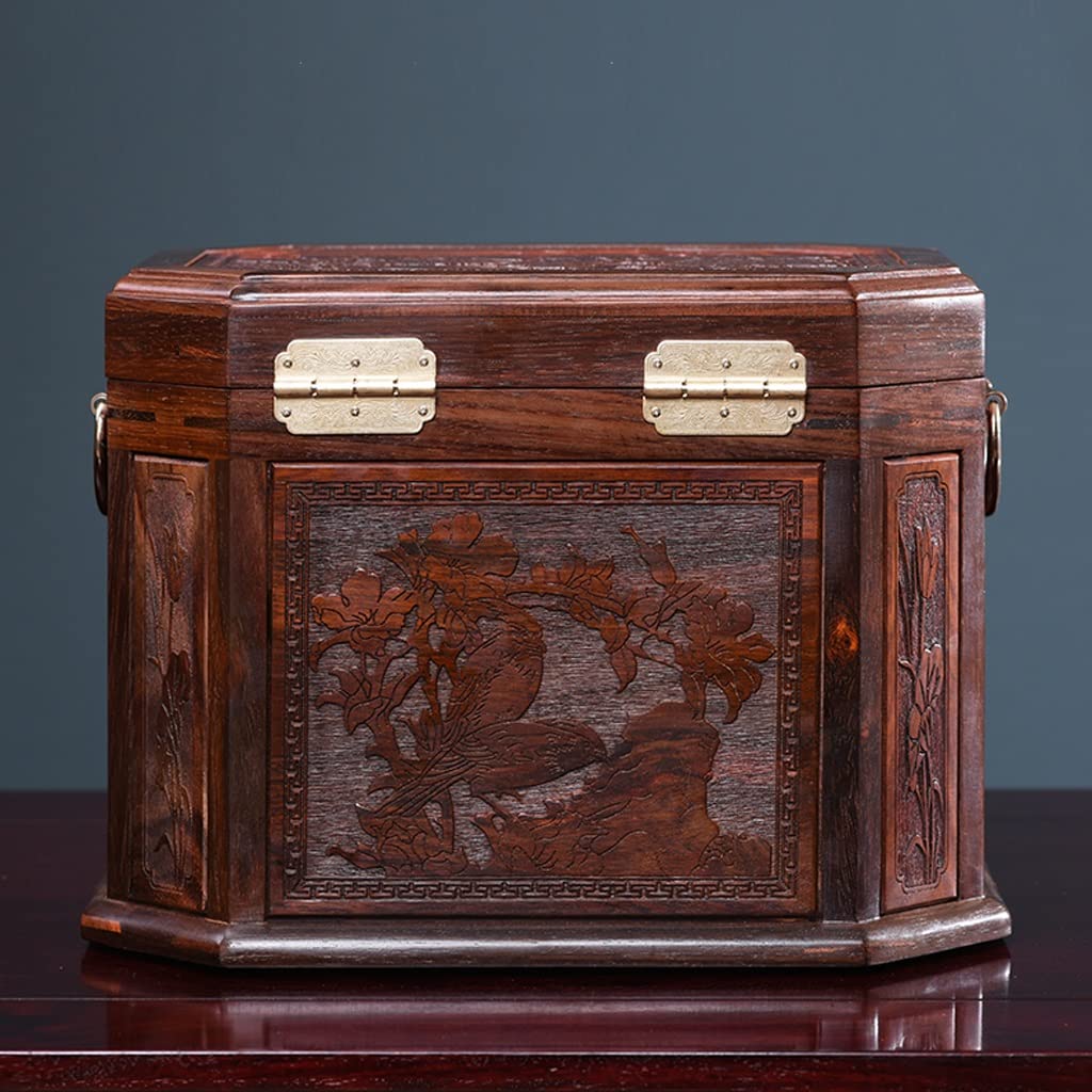 Joyero de palisandro rojo, caja de almacenamiento de madera multicapa de caoba doméstica, caja de almacenamiento organizador (color: latón, tamaño: 26 x 20 x 19,5 cm)