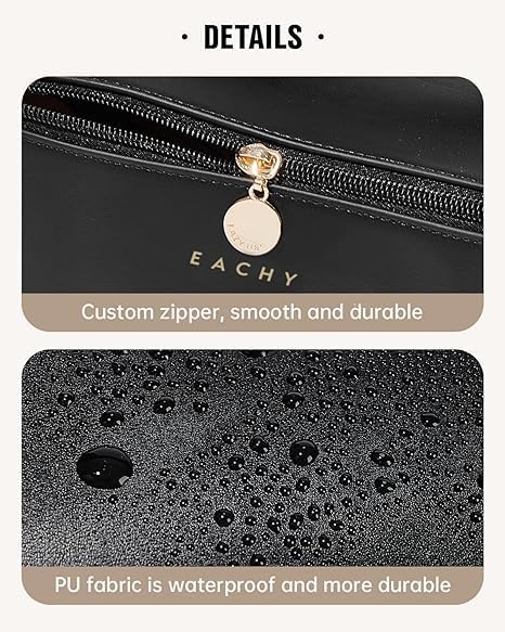 Image of ANGENIL Makeup Pouch Bag, Travel Pouches for Women, Vanity Bag for Women Latest, Cosmetic Organizer, Travel Toiletry Bag, Mini Makeup Bag and Skincare Pouch, Leather Vanity Bag (Black, Medium)