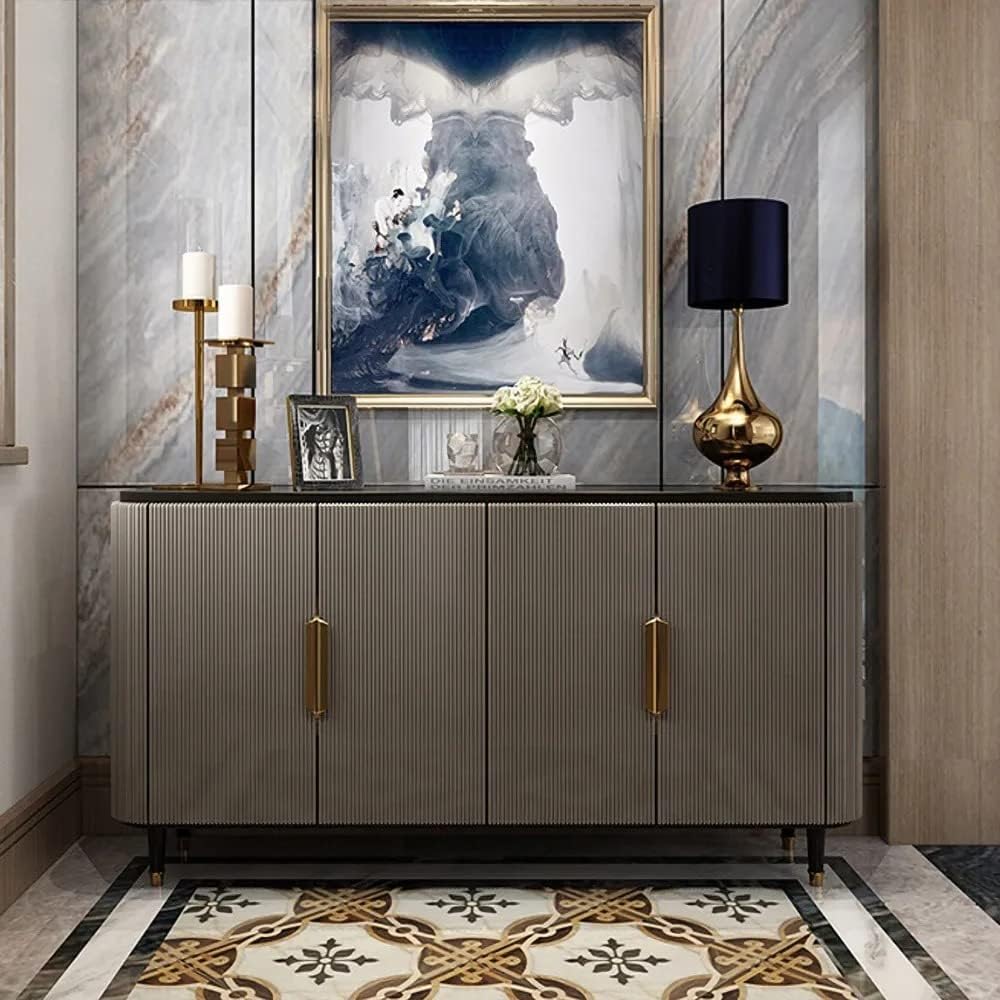 Sideboard Buffet Modern Black Kitchen Cabinet with 4 Doors in Gold-image-30
