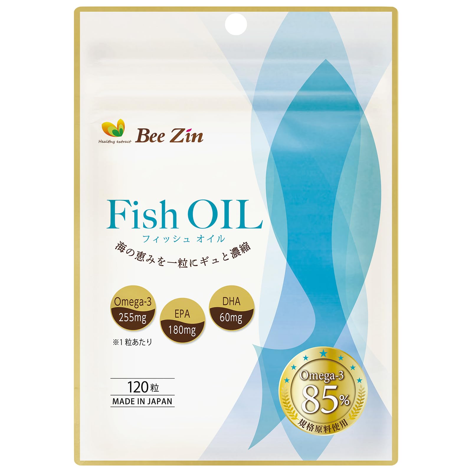 Amazon | BeeZin オメガ3 85% 高濃度 rTG フィッシュオイル｜EPA180mg