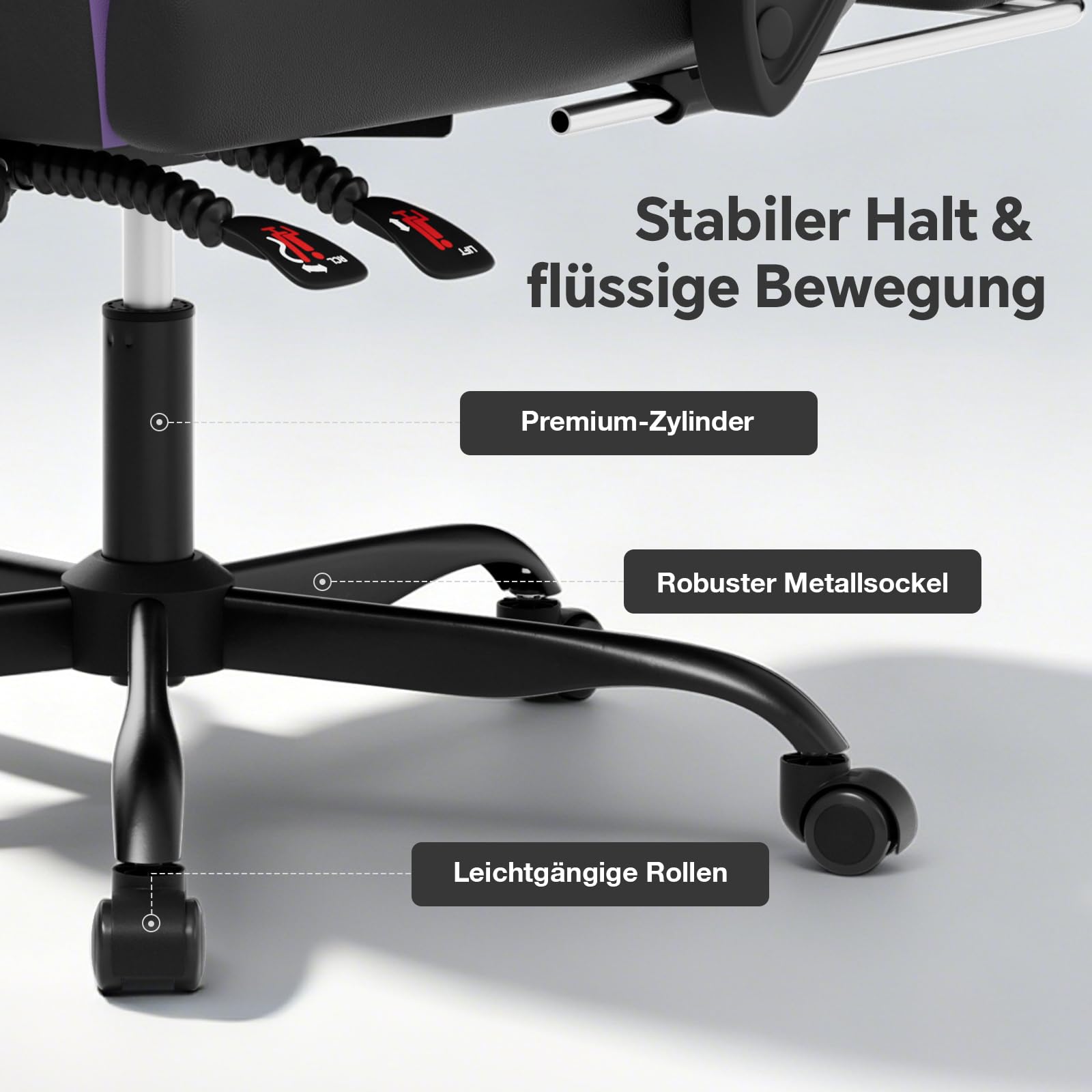 Gaming Stuhl Ergonomisch Gamer Stuhl mit Fußstütze Kopfstütze und Massage Lendenstütze Racing Gaming Chair mit Höhenverstellbaren Gamingsessel 135° neigbar 150 KG SchwarzLila