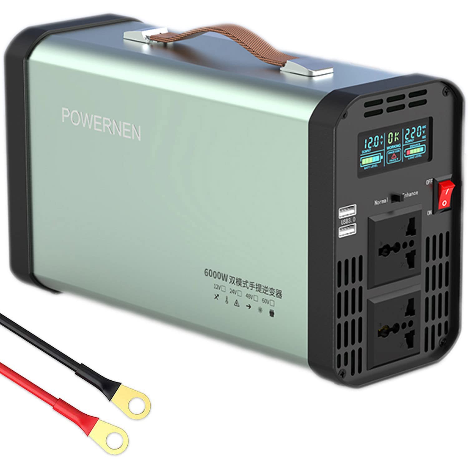 Przetwornica napięcia prądowego, konwerter samochodowy, czysty sinus, z LCD, 2 gniazdami i 2 portami USB, generator baterii 6000 W (24Vto230 V)