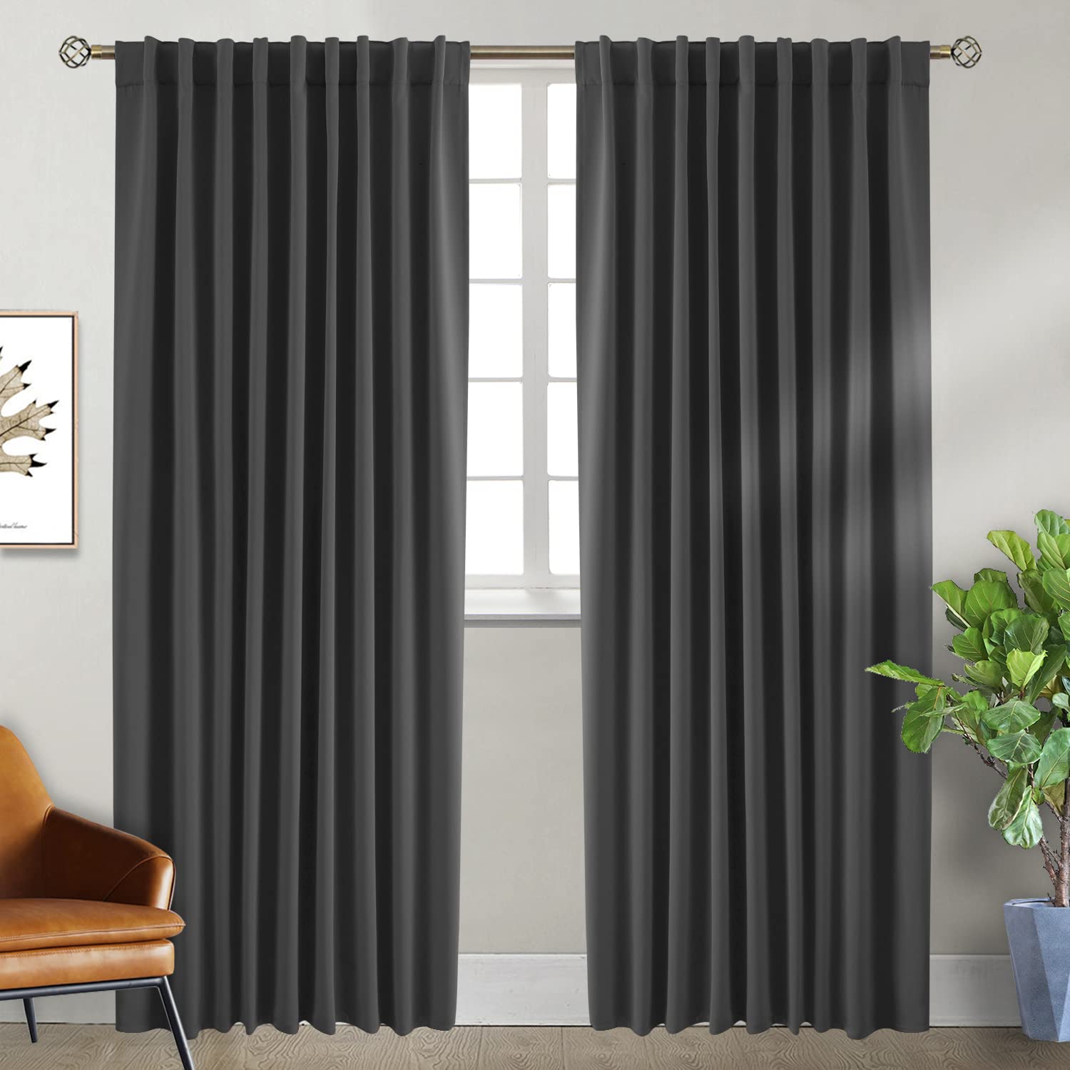 BGment Rod Pocket and Back Tab Blackout Curtains for Bedroom - Thermal Insulated Room Darkening Curtains for Living Room, 2 Window Curtain Panels (70 x 84 Inch, Dark Grey) — image 1