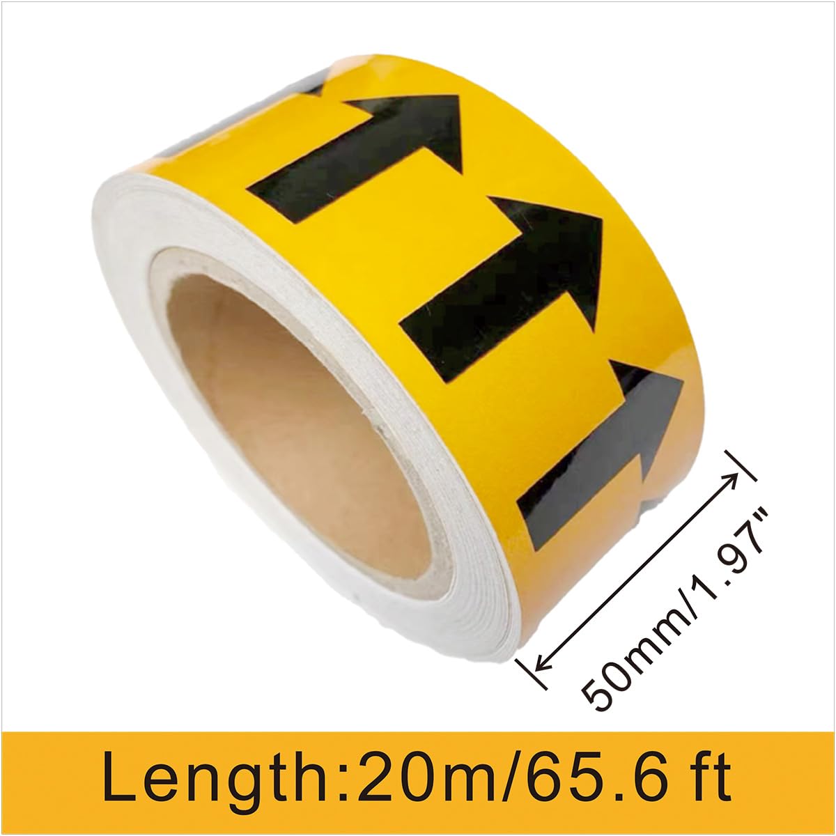Beiyier 2-Pack Pipeline Flow Arrow Tape, Adhesive Vinyl Graphics Marking Sticker, Labels for Images Identification, Black on Yellow, 1.97" W x 65.6' L