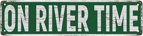 Miniatura 3 de Letrero de metal con texto en inglés River Time, letreros de metal retro de 16 x 4 pulgadas para tienda, patio, cueva, garaje, exterior, divertida