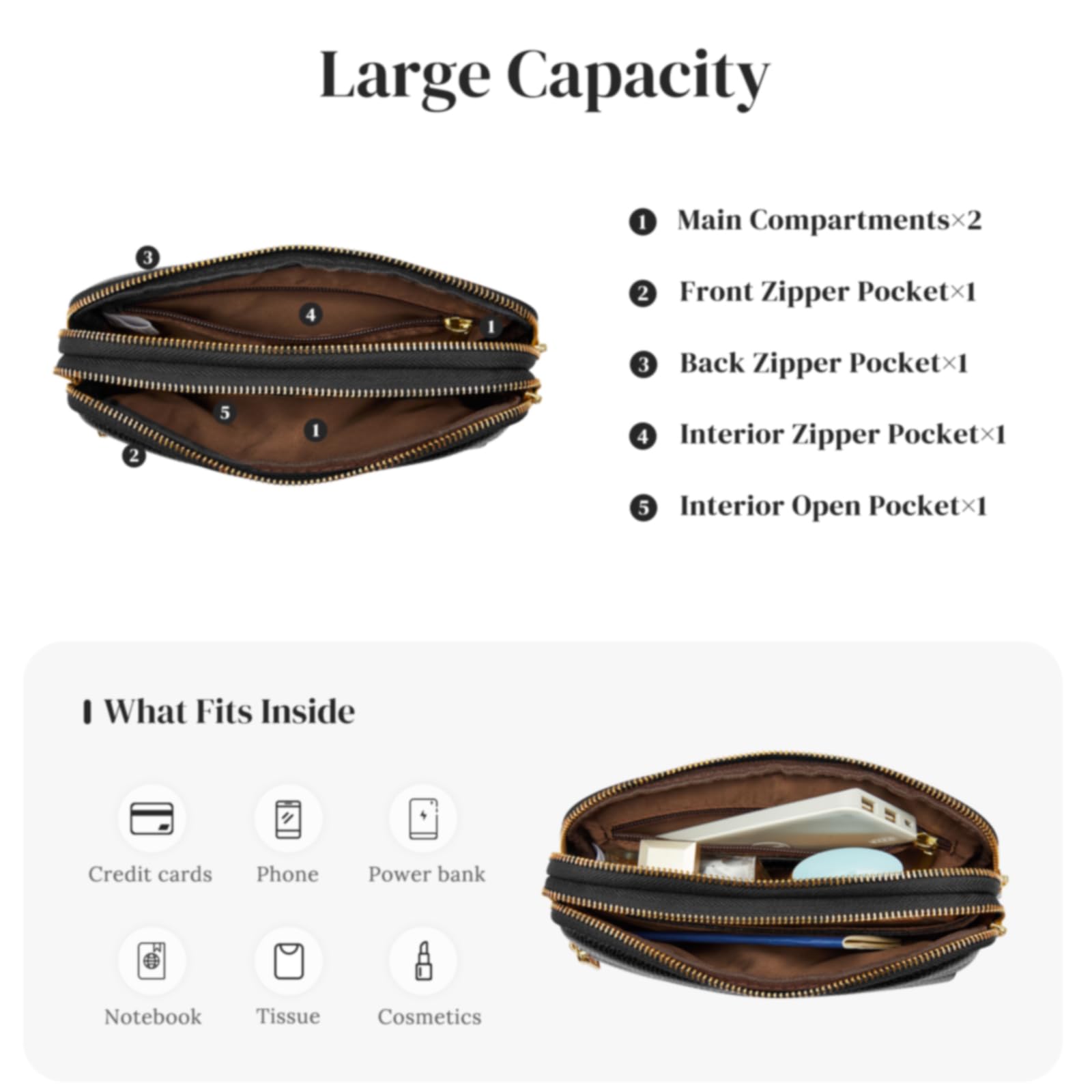 S-ZONE Fanny Packs for Women Genuine Leather RFID Blocking Crossbody Bags Purses Sling Waist Chest Bag Gifts Travel Running Adjustable Strap Men: Black