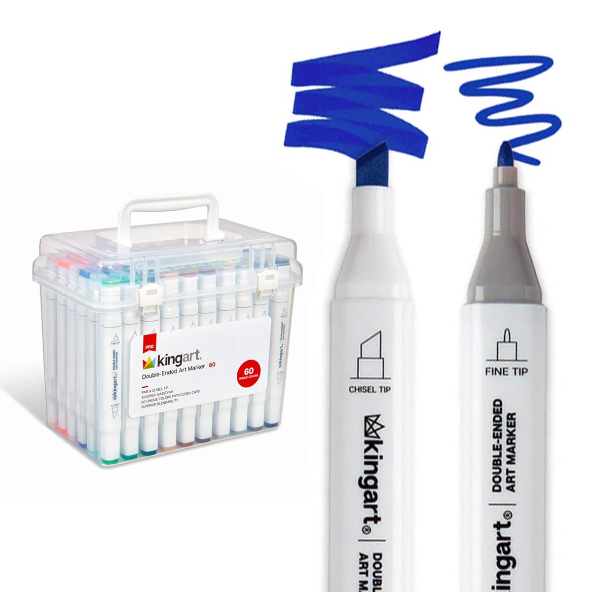 Chisel & Fine Tip, Alcohol-Based Ink, Storage Case Double-Ended Sketch Markers, Assorted 60 Piece