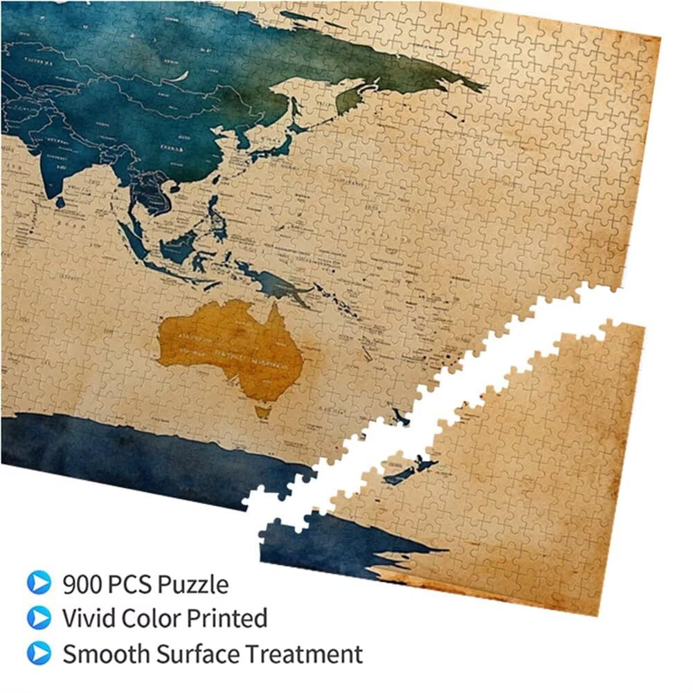 Puzzle Rétro 900 Pieces Carte du Monde Puzzle Adultes 87 x 34 cm DIY Difficile Classiques Jigsaw Panoramique, Adulte Jeu éducatif, 2025 Bois Jigsaw Art Impossible Famille Challenge, Femme Cadeau D-6