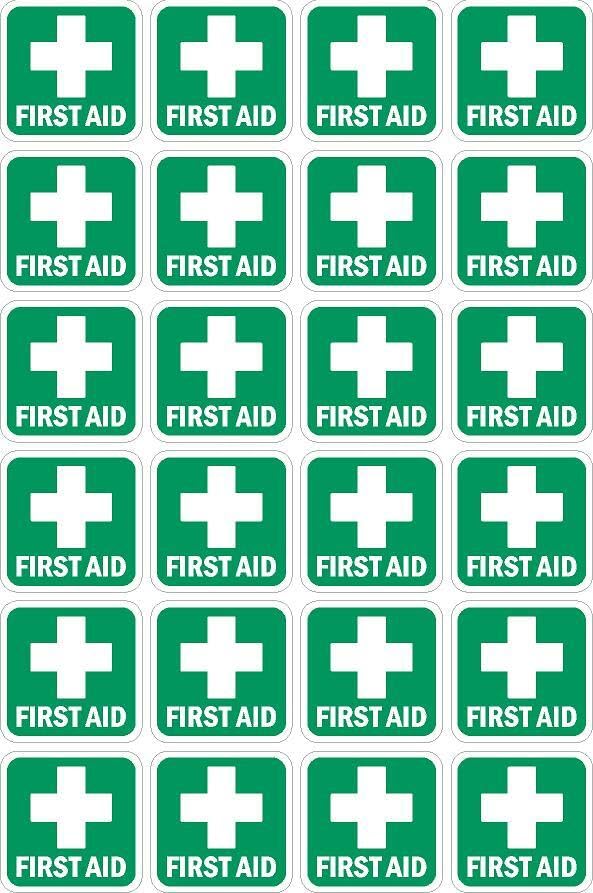 First aid sign - 50x50mm, pack of 24 stickers on A4 sheet