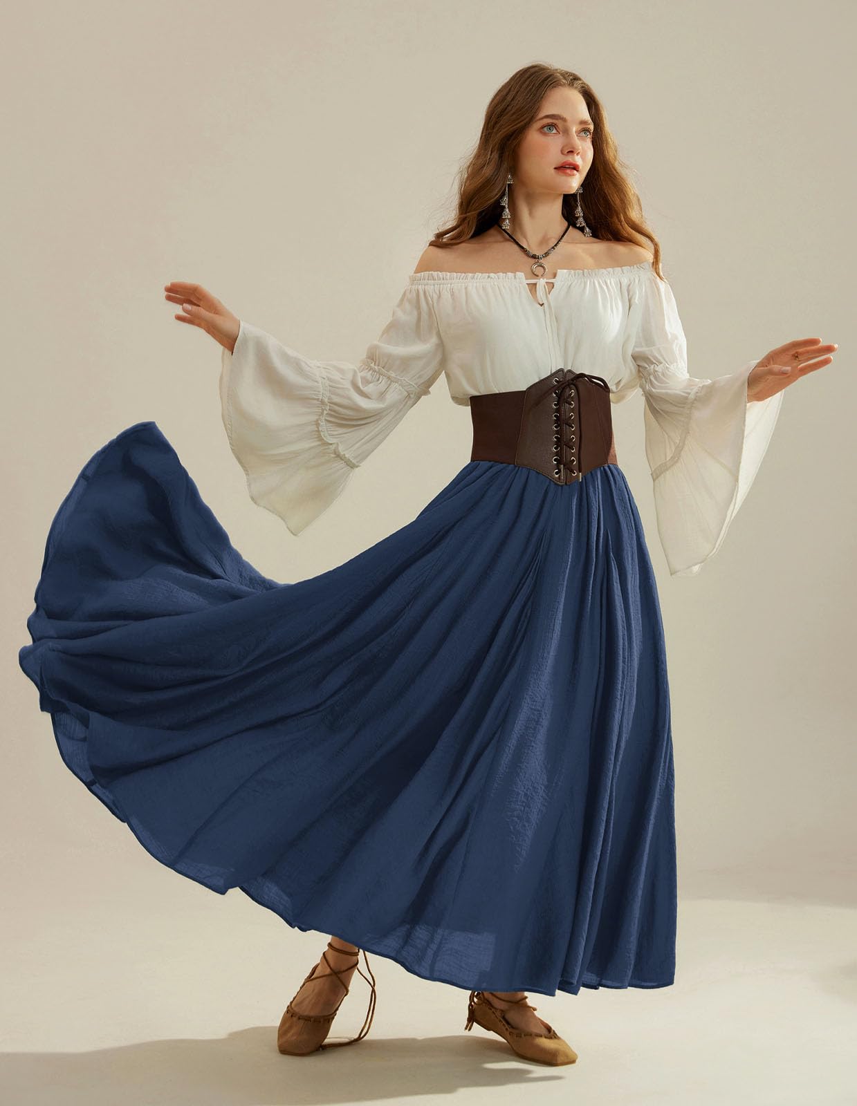 Scarlet Darkness Women Maxi Skirt Jupe Femme (Lot de 1) | Poches, ligne A, taille haute élastique, pour l'été, décontracté, vacances, Ren Faire
