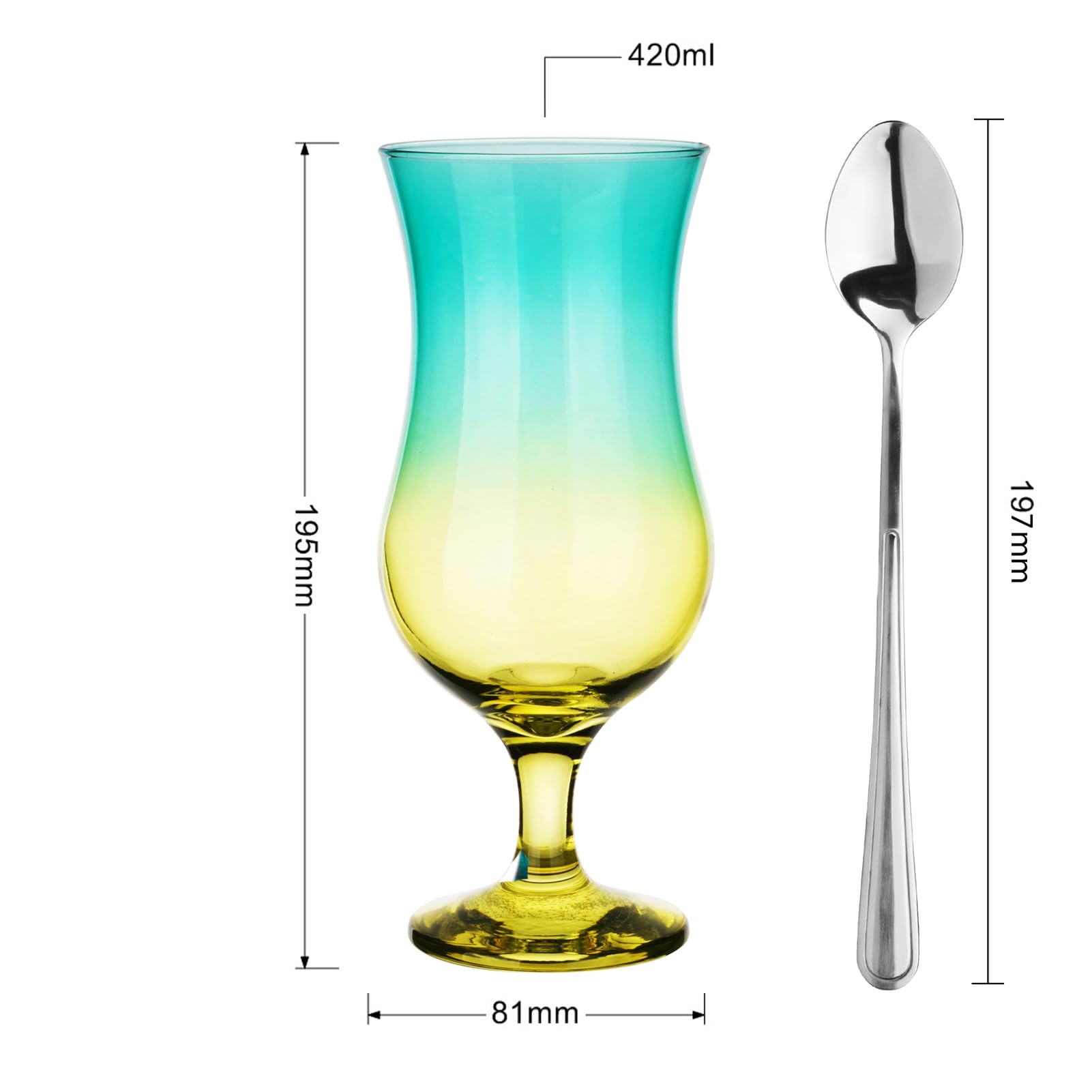 Glasmark 57 0032 0420 5246 LD A570032 0420 5246 LD Lot De 6 Verres à Cocktail Max. 480 Ml Rose + Cuillère à Café Longue En Verre + Acier Inoxydable